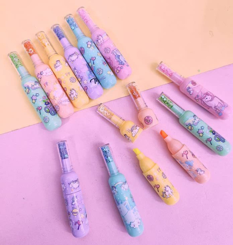 YEF Pack 12 Unicorn Theme Bottle Shape Highlighters(Set of 12, Multicolor)