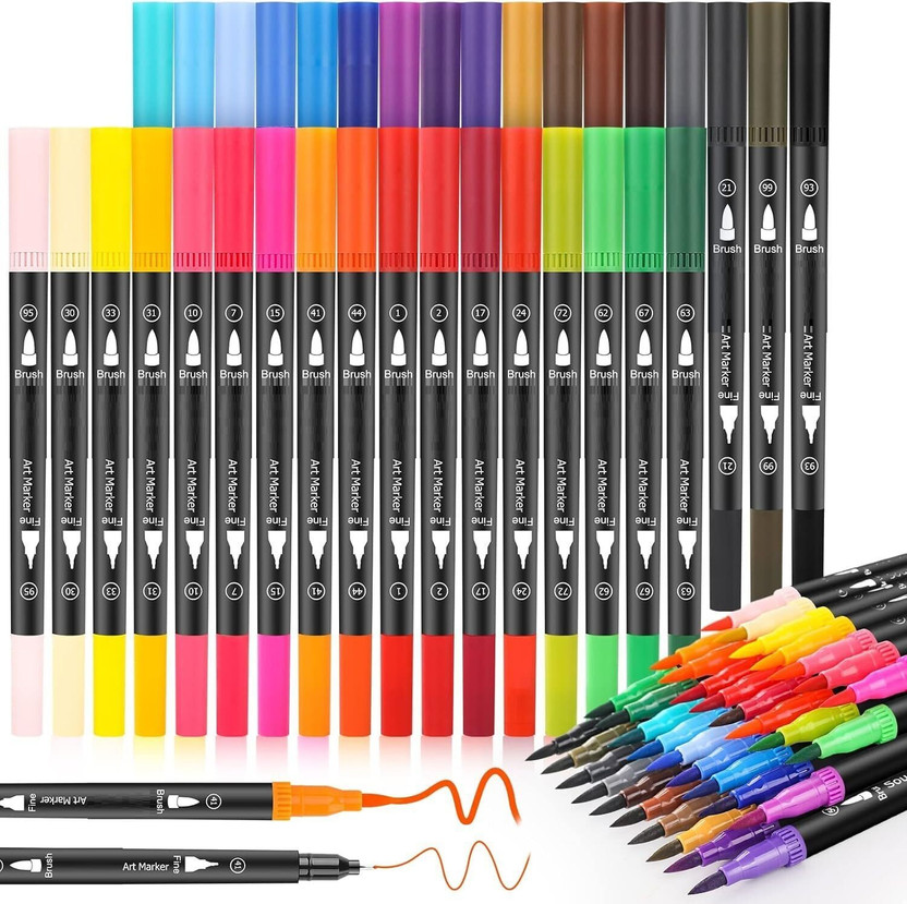 Super Toy Dual Tip Brush Marker Pens Set for Calligraphy, Coloring, Journaling, Art(Set of 36, Multicolor)