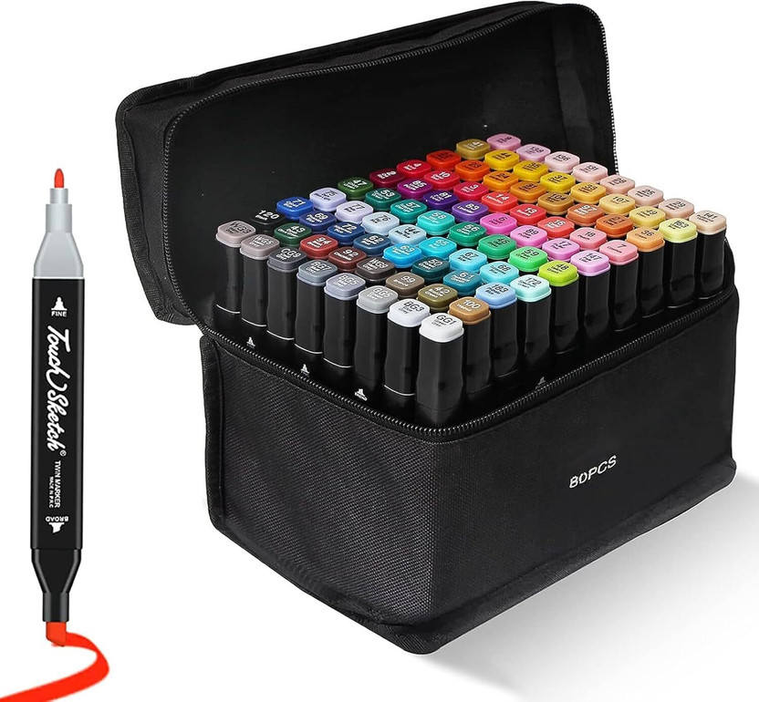 ZNIK 80 Colors Alcohol Markers, Dual Tip Permanent Sketch Art Markers for Artist(Set of 80, MULTICOLOR AB)