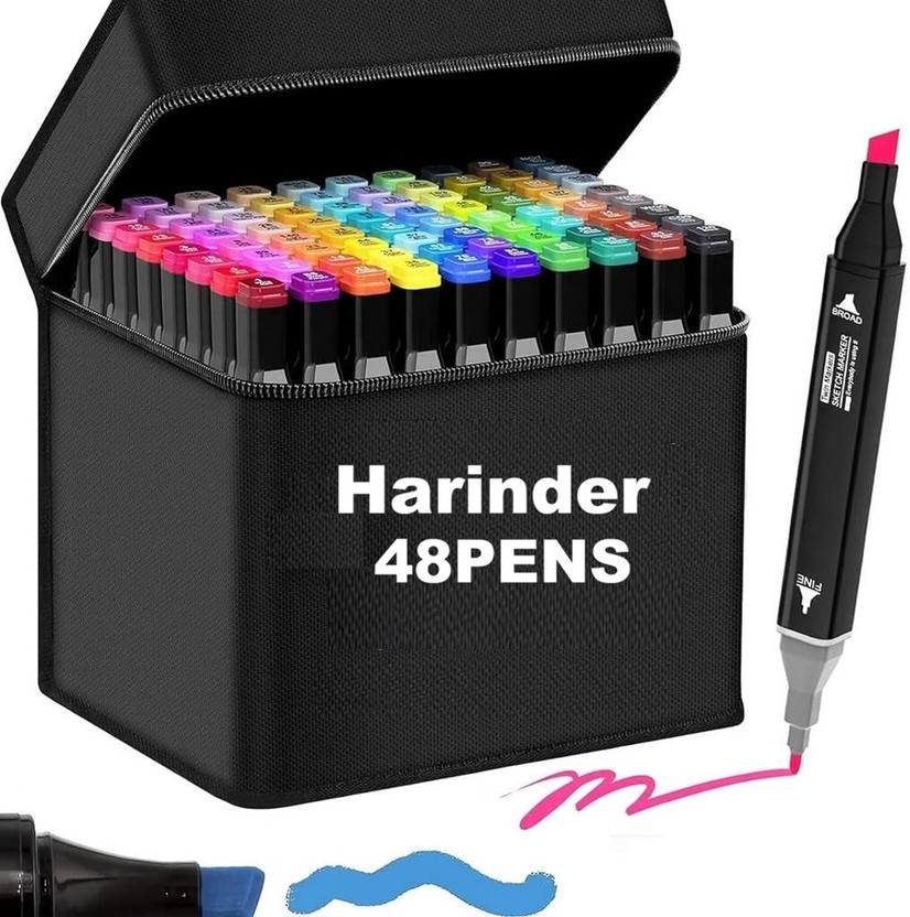 Harinder 48 Pc Dual Tip Highlighter & Marker Set for Drawing Sketching & Coloring Artists(Set of 48, Multicolor)