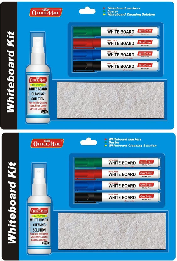Soni Soni Officemate marker Starter Kit Including 2 Duster,2 X (50ml) Cleaning Solution ,8pcs 100 ml Marker Refill(Multicolor) - Flipkart Deal