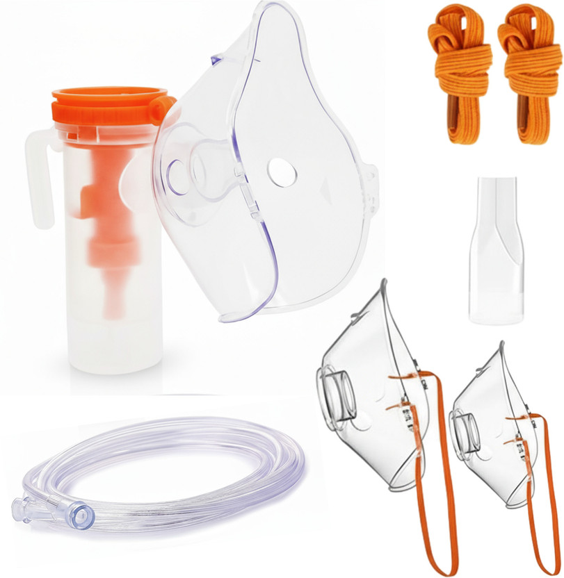 Ubinas Nebulizer Mask Kit with Adult & Child Masks Respiratory Nebulizer Mask Kit (For Child and Adult) Medicine Chamber & Air Tube Washable(Orange, Free Size, Pack of 1)