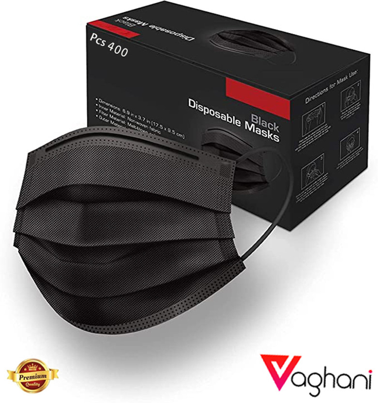Vaghani 400 PcsBlack Nose Pin Meltblown Iso Mark Pharmaceutical Primium Quality Mask 3 Ply Polluation Melt Blown Mask 400 Pcs ( Black )( 75 Gsm ) Surgical Mask With Melt Blown Fabric Layer(Black, Free Size, Pack of 400, 3 Ply)