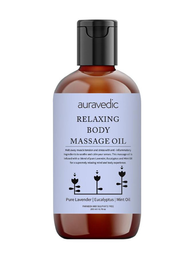 AURAVEDIC Relaxing Body oil with Lavender Eucalyptus soothing massage oil for women men(200 ml)