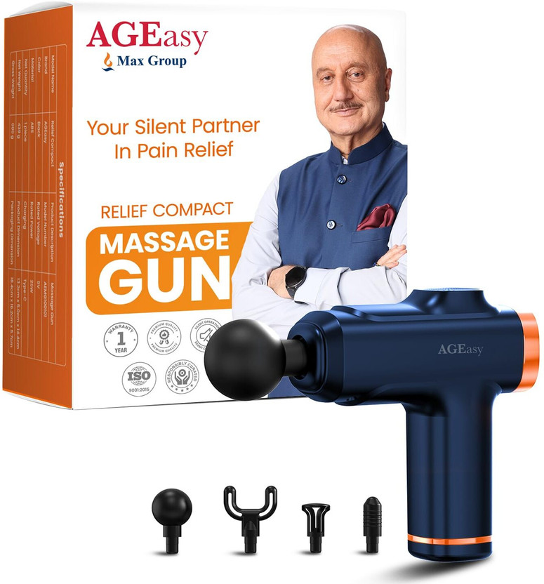 AGEasy (Max Group) Massage Gun, 8 Speed, 4 Massage Heads, Rechargable USB Type - C Massager(Blue)