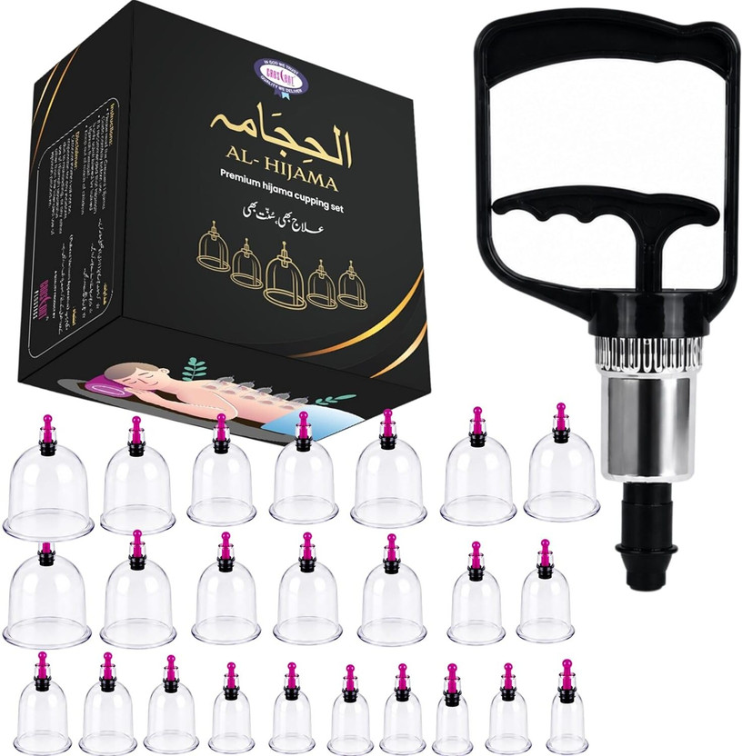 CRESCENT Premium Hijama Cupping Therapy Set Black Pump and 24 Cups (4 Pair, Size 1-6) Premium Hijama Cupping Therapy Set for Pain Relief,Blood Circulation Improvement Massager(Black, White)