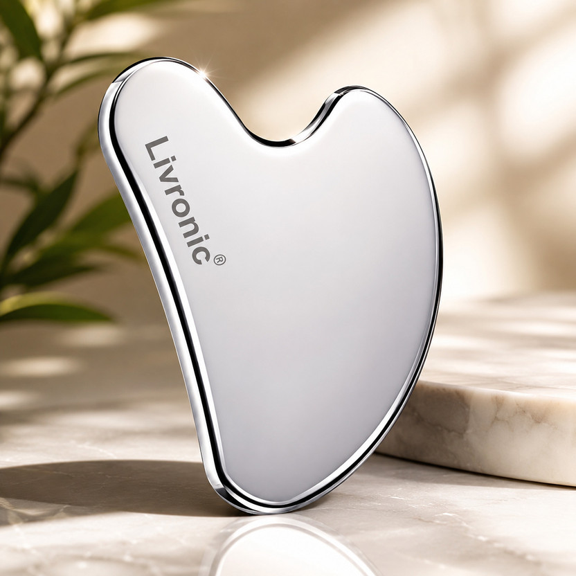 Livronic Premium Stainless Steel Gua Sha Massage Tool for Face & Body | Facial Sculpting tool for Lymphatic Drainage, Jawline Definition, Puffiness Reduction,Skin Care Massager(Silver)