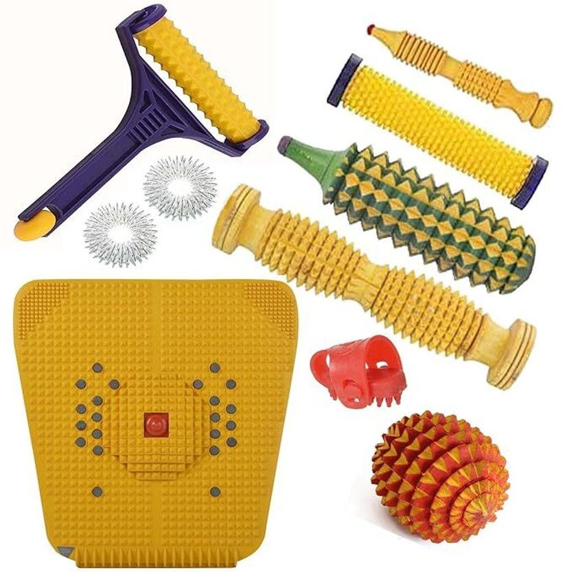 GMAcu Acupressure Wooden Combo Kit With Powerful Mat And Tools For Body Pain Relief Massager(Multicolor)