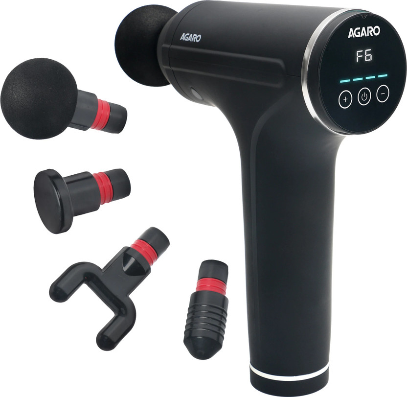AGARO Galaxy Gun Massager, 4 Heads, 6 Speed, Rechargeable, Handheld, Massager(Cosmic Black)