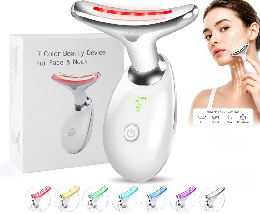FLYDER LED Face Massager 7 Mode Heat Therapy Device for Neck Pain & Skin Relaxation Facial Face Massager for Face & Neck Red Light Therapy Skin Touch Metal Sensor Massager(Multicolor)
