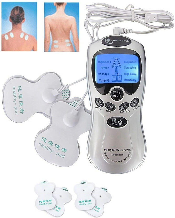 Inditradition DIGITAL THEREPY MACHINE 8 In 1 Digital Therapy Machine Electrotherapy Muscle Stimulation Device & 4 Pads Massager(White)