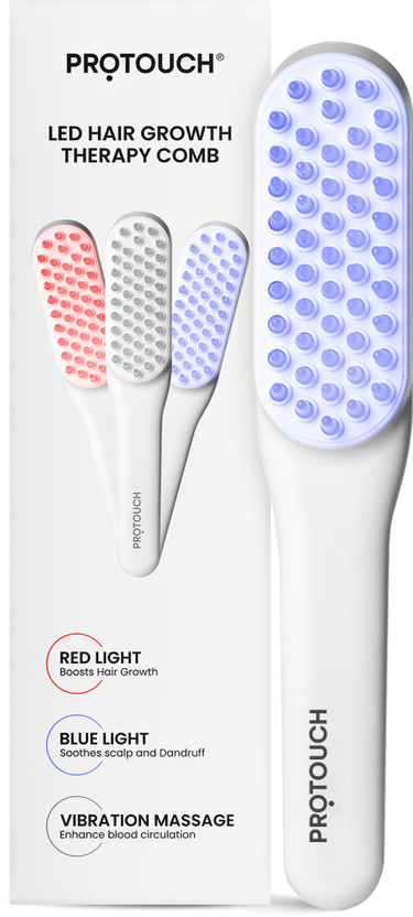 PROTOUCH LED Hair Growth Therapy Comb for hair growth with Red & Blue LED light scalp treatment & vibration massage | Boost Hair Growth & Prevent Hair Fall | For Men & Women | For All Hair Type LED Hair Growth Therapy Comb | Reduces Hair Fall | Head Massager for Men & Women Massager(White)
