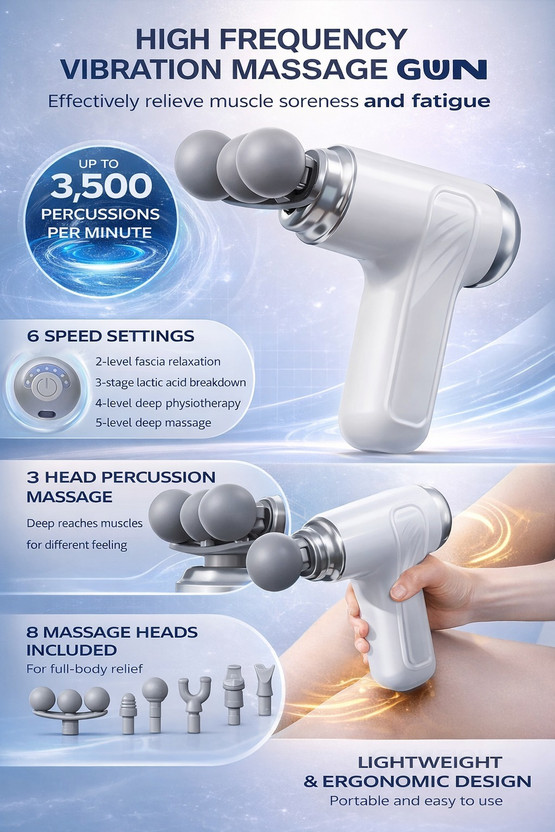 TENS Massage Gun | Massage Machine for Body Pain & 9 Adjustable Heads for Deep Tissue, Muscle Relief for Back, Shoulder & Foot Massage Massager(Multicolor)