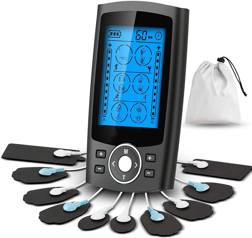 knidaa store Body Massager Dual Channel TENS EMS Unit for Pain Relief Therapy,Electronic Pulse 10 Pads,Dust-Proof Drawstring Storage Box,Fastening Cable Ties Massager(Black)