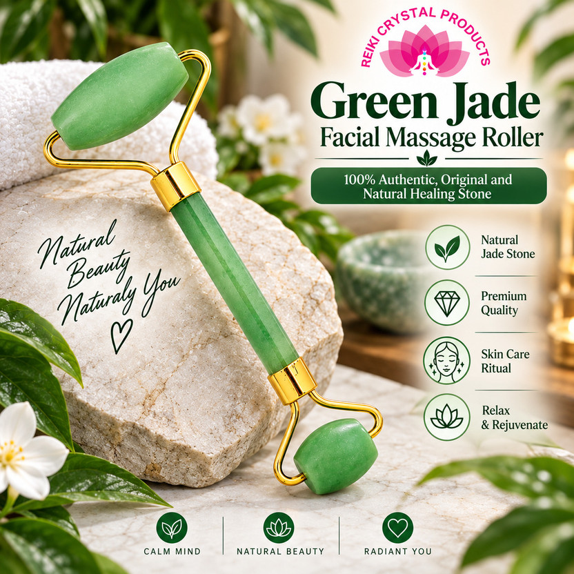 REIKI REIKI CRYSTAL PRODUCTS Green Jade Roller Natural Crystal Stone Massage Roller Double Green Jade Roller Facial Massage Wand Jade Healing Equipment For Skin Therapy SPA Treatment Massage and Relaxation for Body, Face, Neck Massager(Green, Gold) - Flipkart Deal