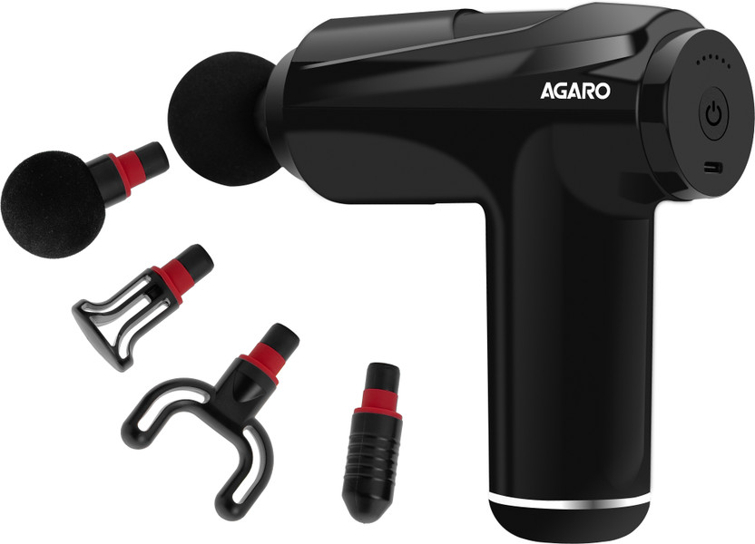 AGARO Primo Gun Massager, 4 Heads, 6 Speed, Rechargeable, Tissue Muscle Massager Full Body Pain Relief, Muscle Relaxation of Neck, Shoulder, Back, Foot Massager(Black)