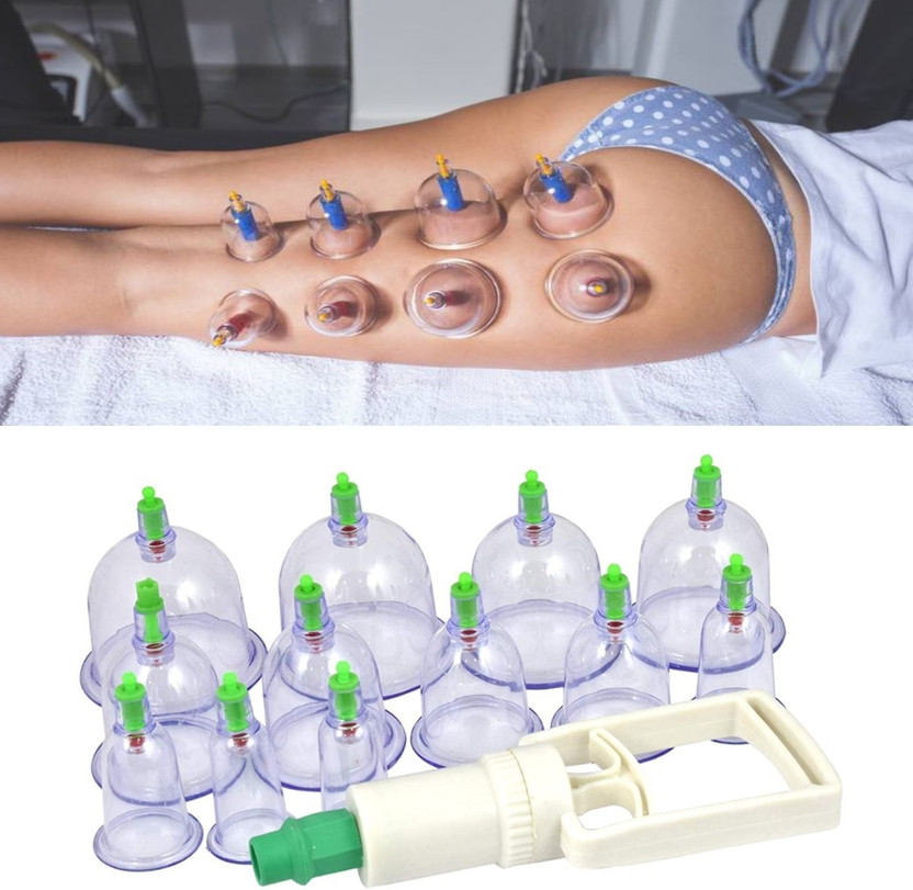 FLETIX Hijama 12 Cups Bio Magnetic Traditional Chinese Cupping Therapy Cup Set Household Pull Out Vacuum Cup Kit Massage Suction Acupuncture Blood Circulation Massager(TRANSPARENT)