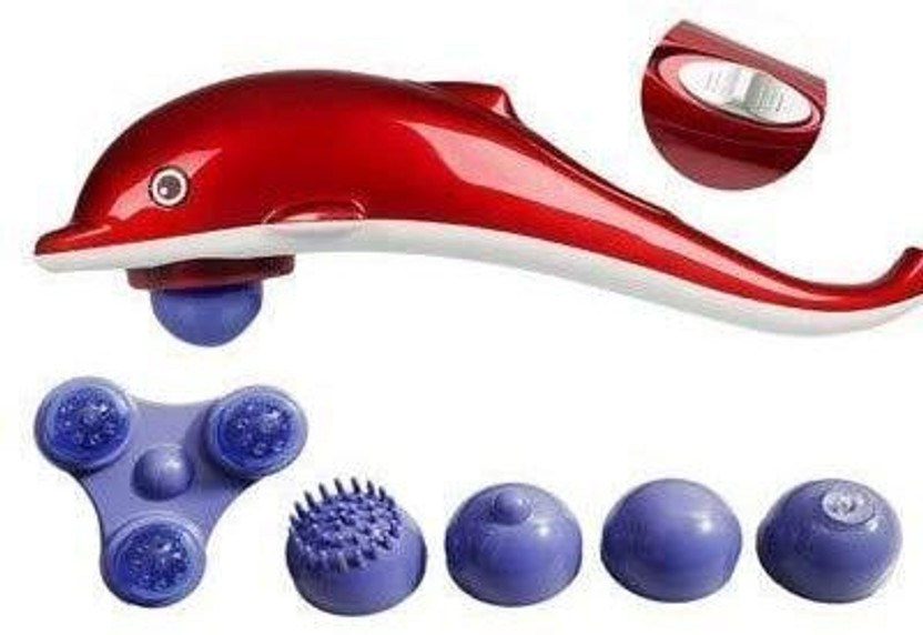 OFOY Dolphin wire body Massager Big Size Dolphin Fish Handheld Massager Machine with Vibration, Magnetic, Far Infrared Therapy to Aid in Pain and Stress Relief For Men and Women big size power source from directly to Plug in Massager(Red)