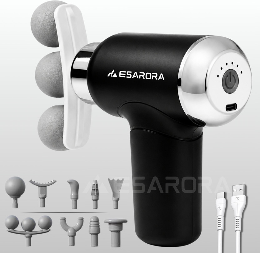 Esarora Massage Gun Deep Tissue 6-Speed Portable Percussion Muscle Massager with Pro+ Mini Deep Tissue Massage Gun – 3-Head Portable Percussion Massager Massager(White, Black)