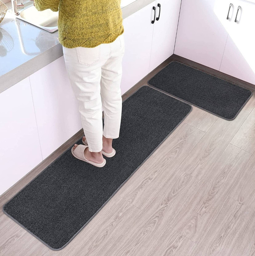 HYTYPE Microfiber Kitchen Mat(Grey, Pack of 2, Free)