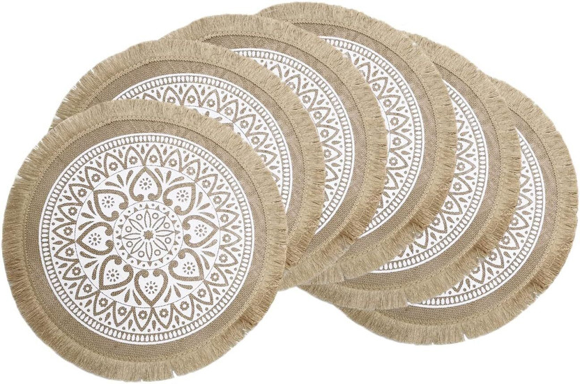 Bayleef Round Pack of 6 Table Placemat(Beige, Jute)