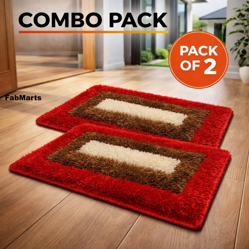 FABMARTS PVC (Polyvinyl Chloride) Door Mat(Red, copper, White, Pack of 2, Medium)