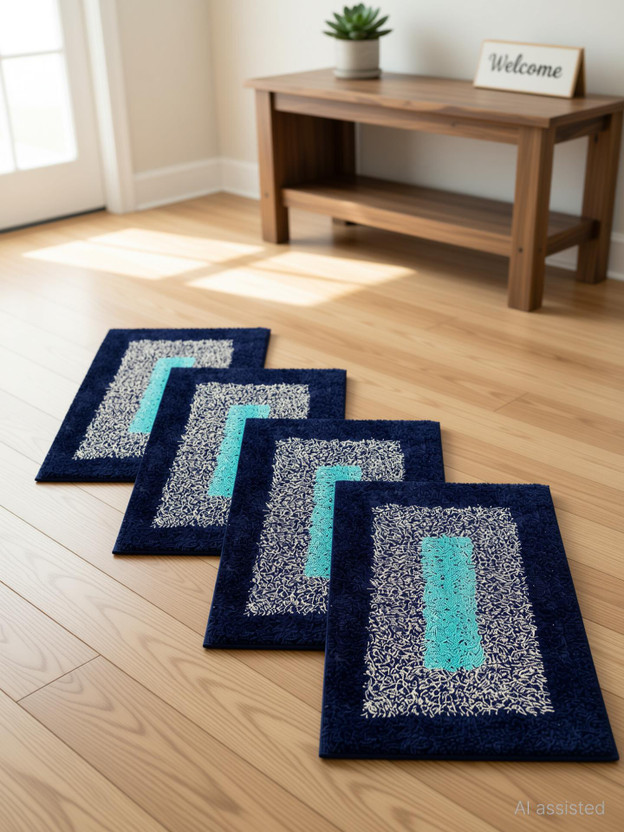 Gangafab Cotton Door Mat(Dark Blue, Pack of 4, Medium)