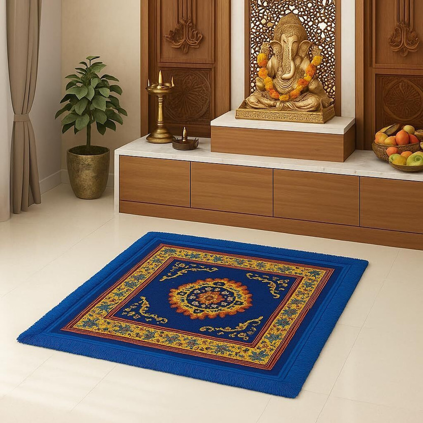 Bless Berries Velvet Prayer Mat(Blue, Medium)