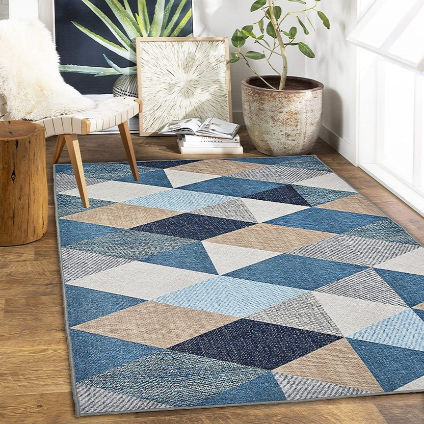 Ishro Home 153 cm  X 214 cm Polyester Carpet(Rectangle, Blue)