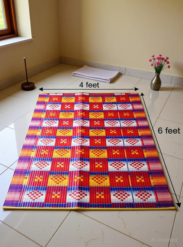 HANU CHATAI Polyester Chatai Mat(Red, Small)