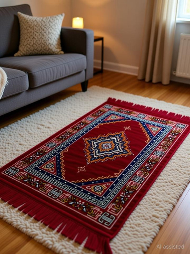 RRcrafts Velvet Prayer Mat(Red, Small)