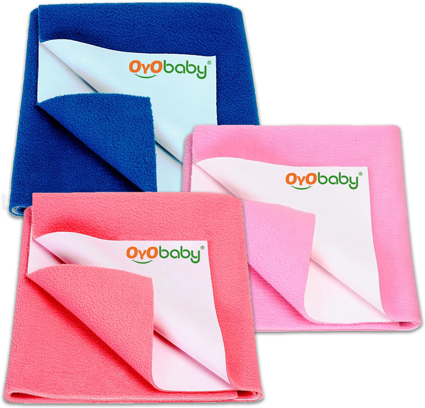 Oyo Baby Waterproof Bed Sheet Premium Pack of 3 Small Size (70cm X 50cm) Rectangle Rectangle(Fabric, Pink, Salmon Rose, Royal Blue)