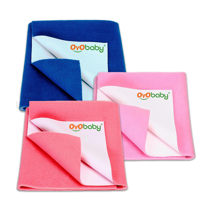 Oyo Baby Waterproof Bed Sheet Premium Pack of 3 Small Size (70cm X 50cm) Rectangle Rectangle(Fabric, Pink, Salmon Rose, Royal Blue)