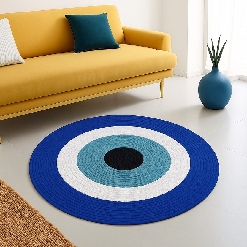 rudraCreation Jute Door Mat(Stylish Round Decorative Floor Mat | 24x24 Inch Blue, Medium)