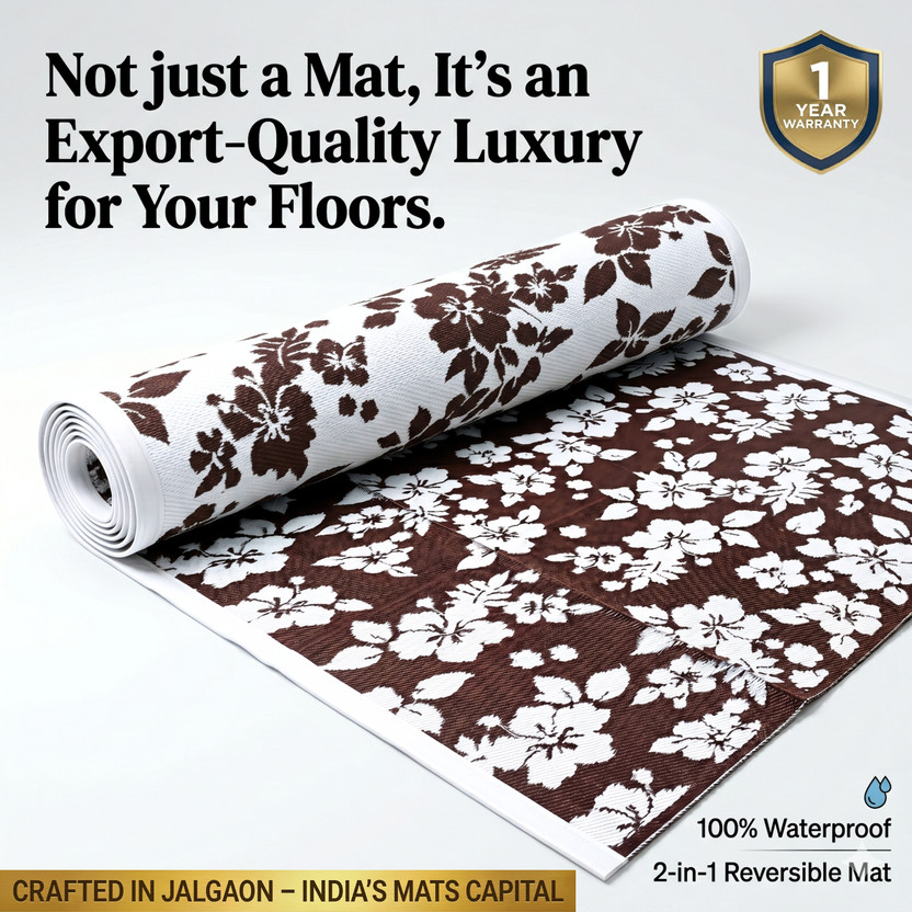 IENARA PP (Polypropylene), Plastic Chatai Mat(Brown, White, Medium)