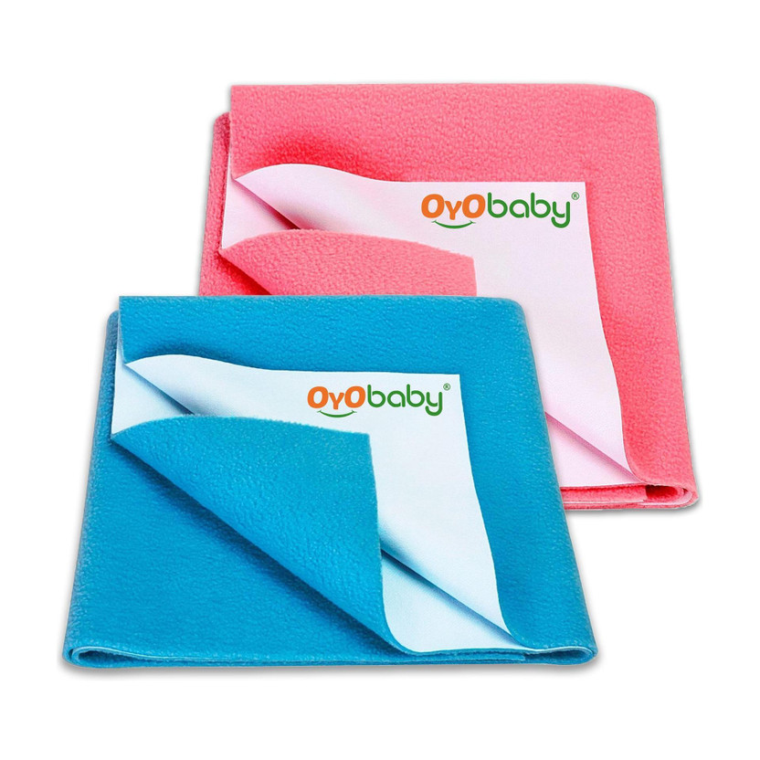 Oyo Baby Cotton Baby Bed Sized Bedding Set(Pink, Blue, Baby Dry Sheet Combo Pack Of 2 (Small))