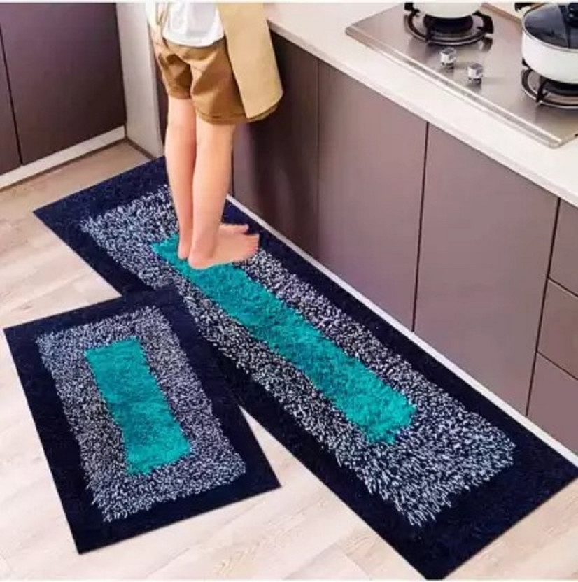 Sheefa Trading Company Cotton Floor Mat(Blue, Pack of 2, Large)