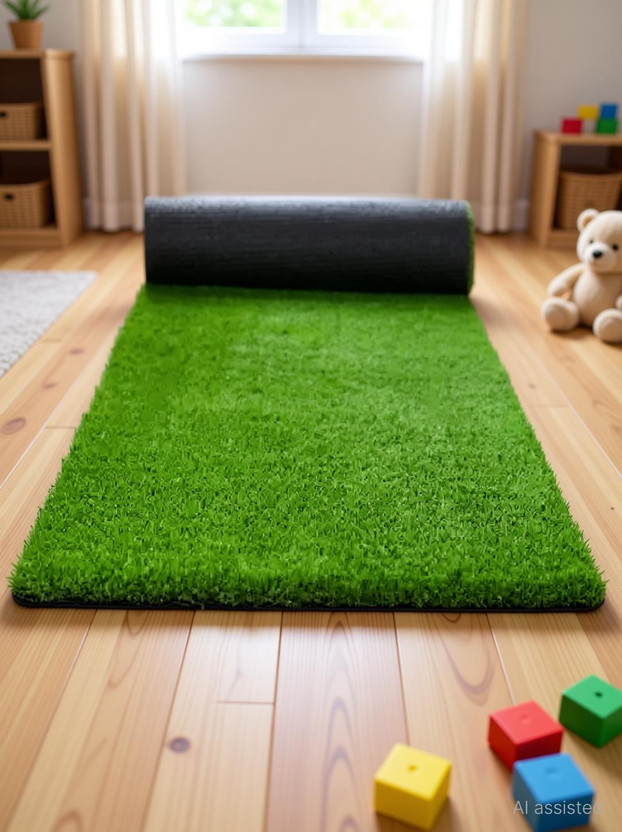 AAVAHAN Artificial Grass Floor Mat(Green, Free)