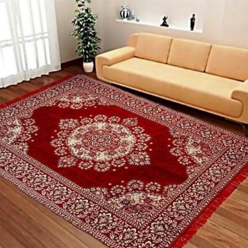 Flipkart SmartBuy 137 cm  X 190 cm Cotton Carpet(Rectangle, Red)