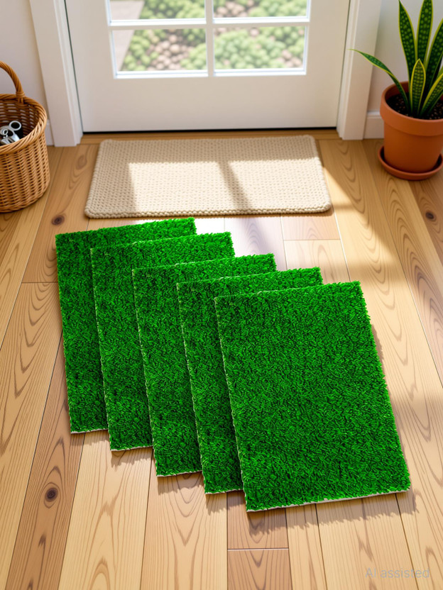KYLEN Artificial Grass Floor Mat(Green, Pack of 5, Free)