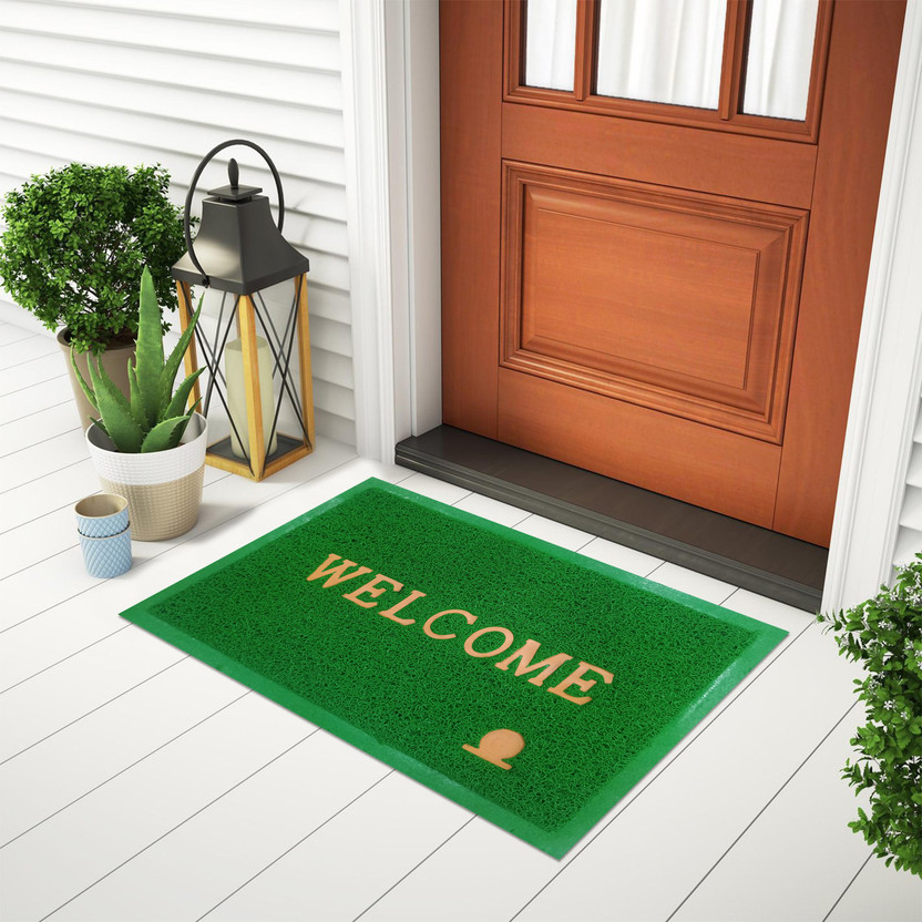 Accentdecor PVC (Polyvinyl Chloride), Rubber Door Mat(GREEN WELCOME 40x60 DOOR MAT, HOME, OFFICE, DOOR MAT, Free)