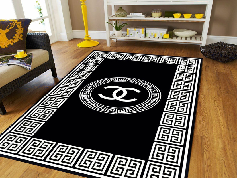 Dizen Star 5 ft  X 7 ft Velvet, Chenille Carpet(Square, Black)