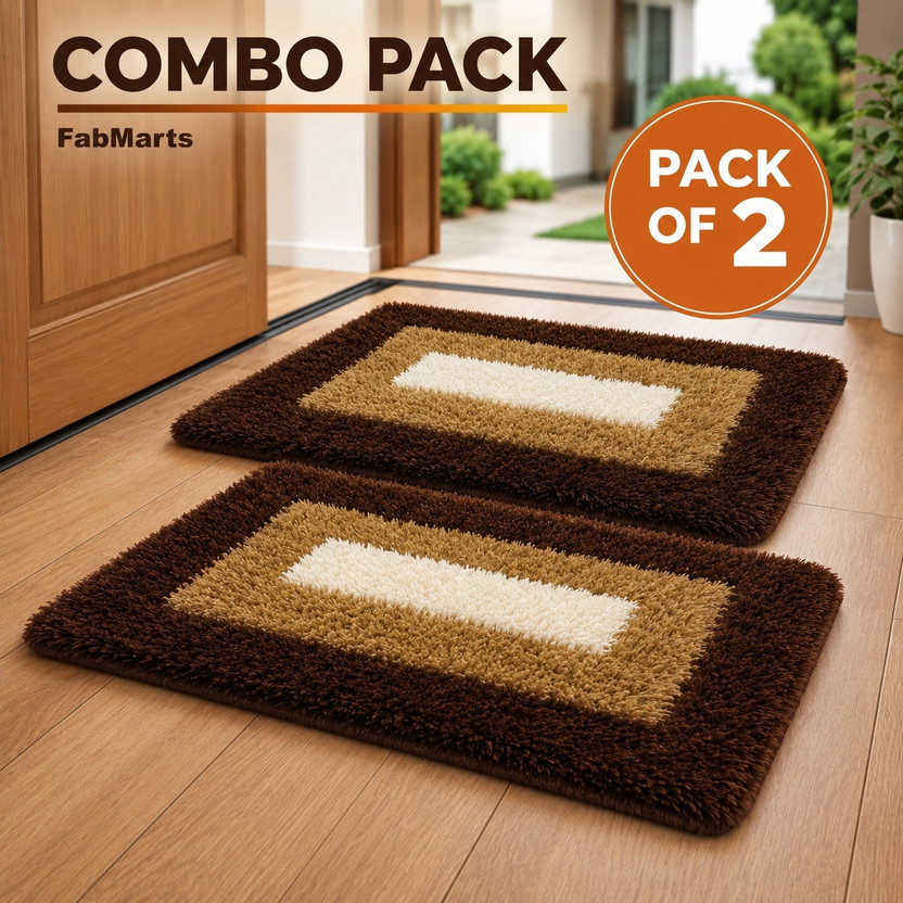 FABMARTS PVC (Polyvinyl Chloride) Door Mat(Brown, Multicolor, Pack of 2, Medium)