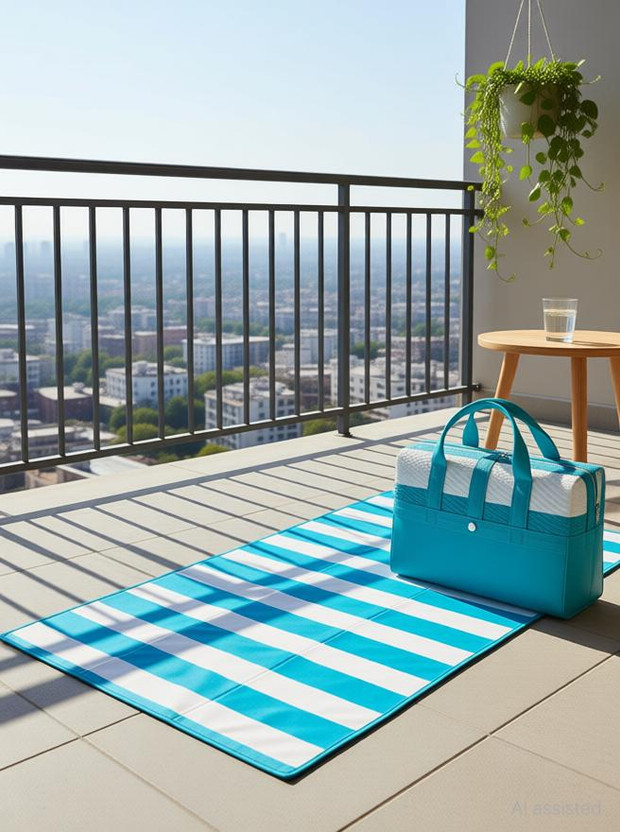 Dotlify Home Plastic Chatai Mat(Cyan, White, Small)