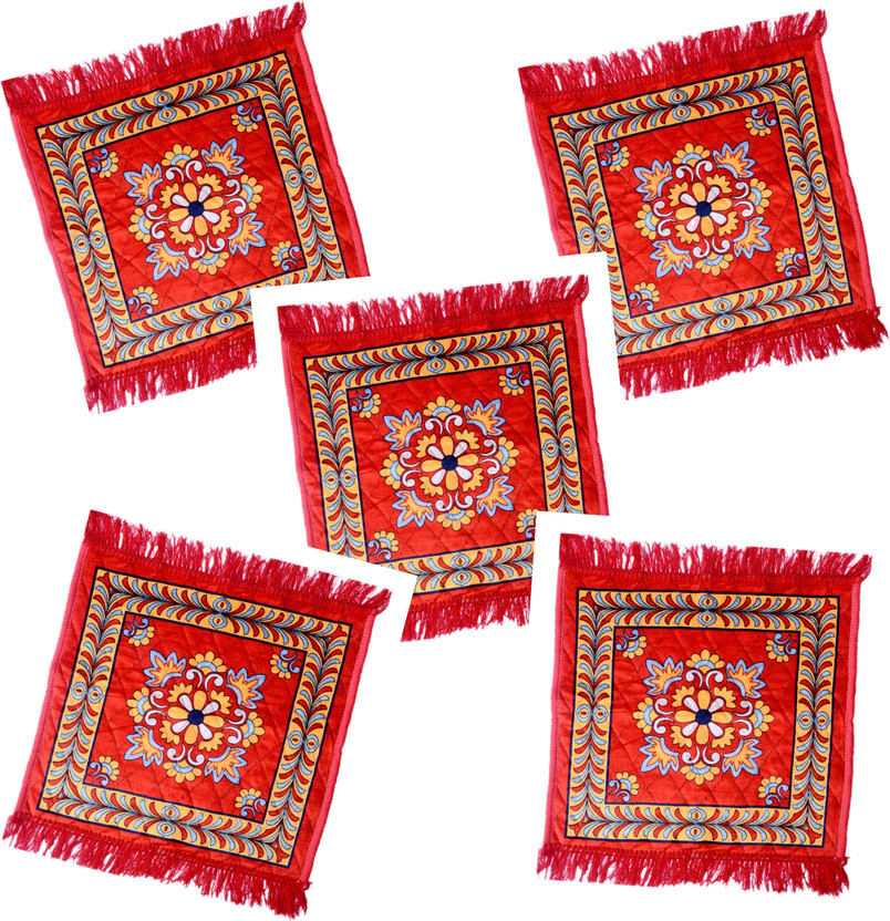 Lvi Craft Velvet Floor Mat(Red, Pack of 5, Small)