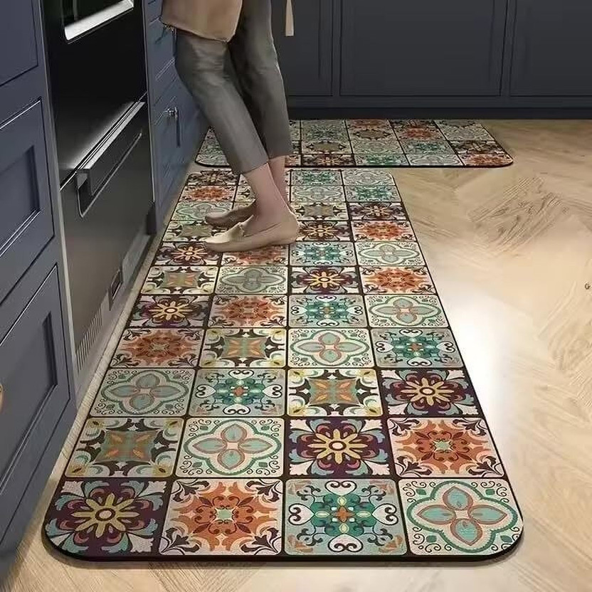 ZedX Rubber Kitchen Mat(HEXAmulti, Pack of 2, Large)