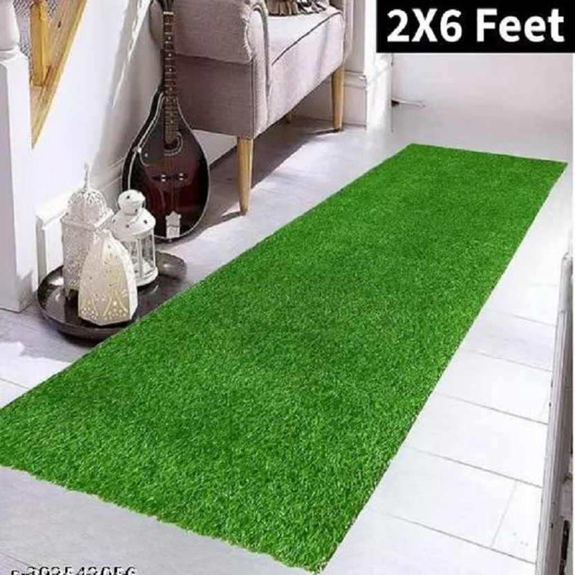 Khanak Handloom Artificial Grass Floor Mat(2 x 6 Feet, 60 cm x 182 cm, Indoor and Outdoor Floor Mat,Natural Green, Large)