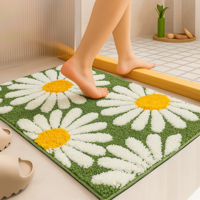 Roseate Microfiber Bathroom Mat(Green, White, Yellow, Medium)