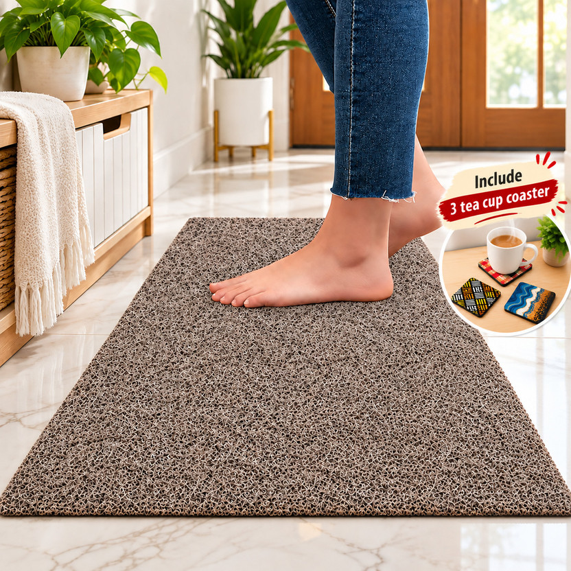 LIYALI PVC (Polyvinyl Chloride) Door Mat(BEIGE-BROWN MULTI COLOUR, Small)