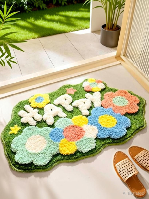 Supreme Home Collective Cotton Door Mat(Green, Anti Skid Door mat, Home/ Bathroom/Living room/Kitchen mat, Medium)